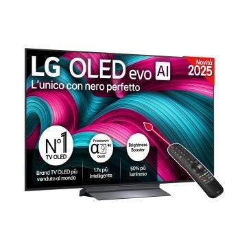 Vista frontale di una TV 55 pollici LG OLED evo AI C5 4K Smart TV 2025 OLED55C55LA